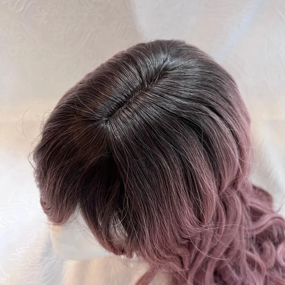 Long Wavy Rose Pink Dark Roots Ombre Balayage Everyday Cosplay Wig NEW